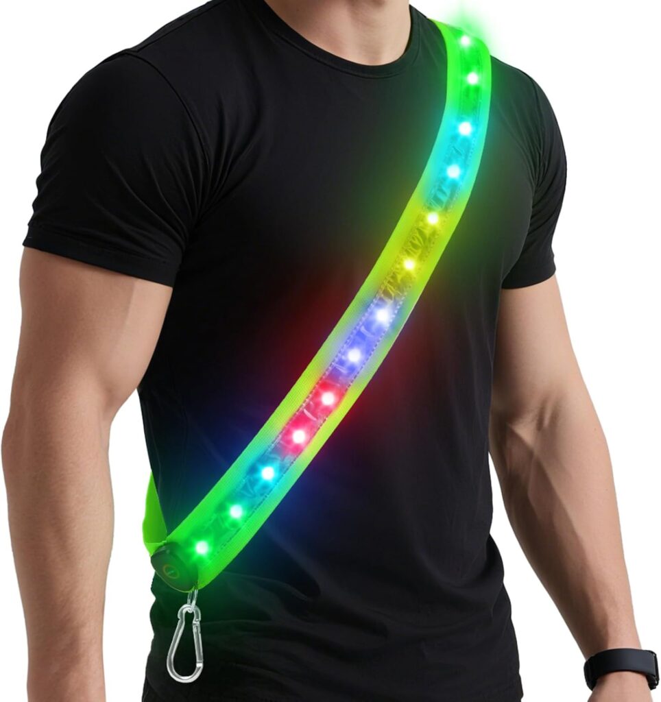 Zacro LED Reflective Belt Sash, Running Lights for Runners with 5 Lights Colors & 4 Light Modes, High Visibility Lights for Walking at Night Safety, USB Rechargeable Running Gear for Men Women Kids
