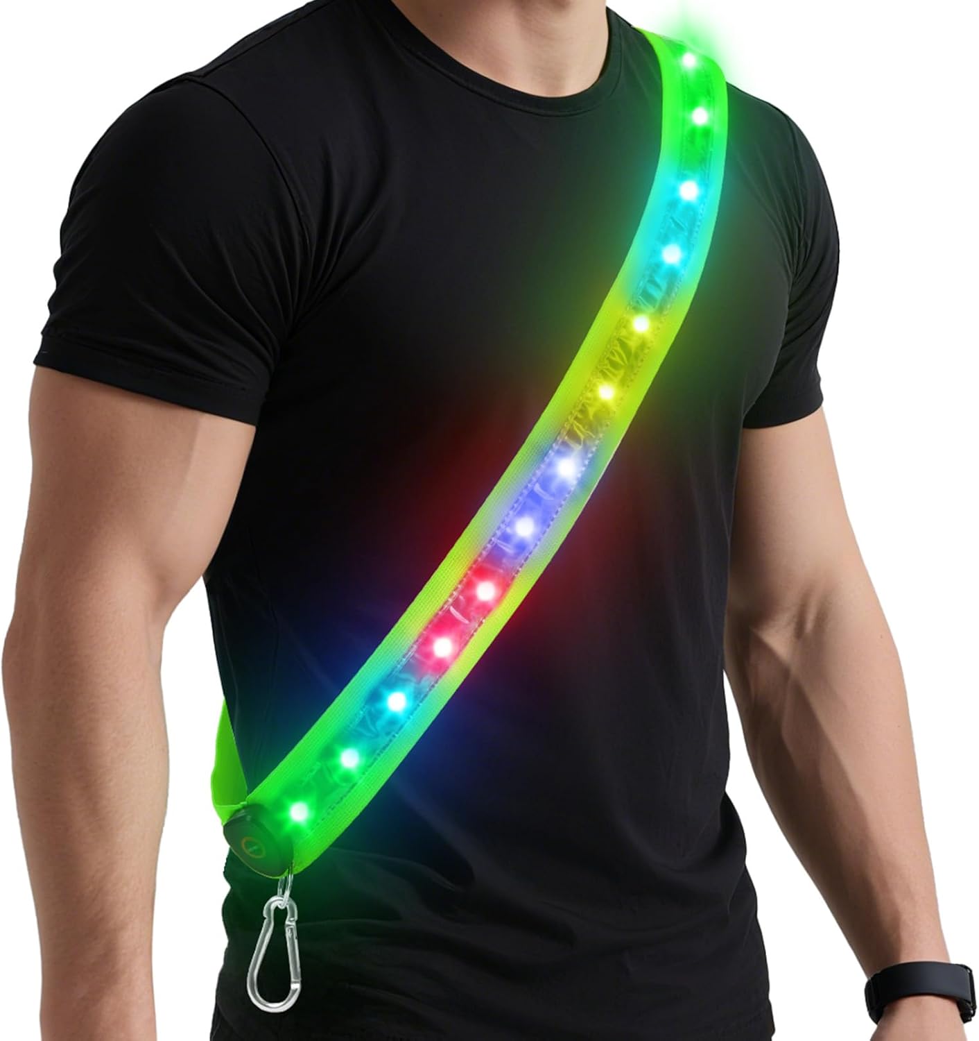 Zacro LED Reflective Belt Sash, Running Lights for Runners with 5 Lights Colors & 4 Light Modes, High Visibility Lights for Walking at Night Safety, USB Rechargeable Running Gear for Men Women Kids