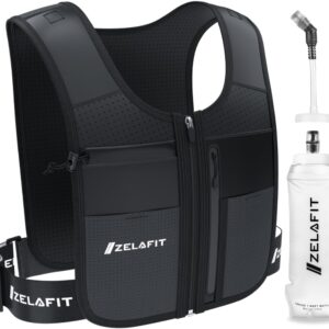 ZelaFit® Running Vest with Running Water Bottle and Straw - Reflective Hydration Vest with 8 Pockets - Hydration Backpack Alternative for Men & Women