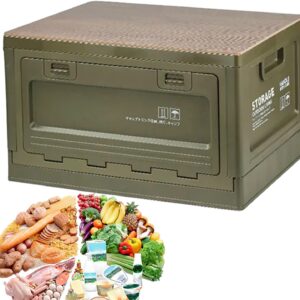 collapsiblee Outdoor Crate – 50L Gear Carrier Container, Camping Utility Box | Folding Travel Bin with Multi-Use Wood Top, Modular Supply Chest for Car, RV, Tailgating, Picnic, Hiking, and Beach Trips